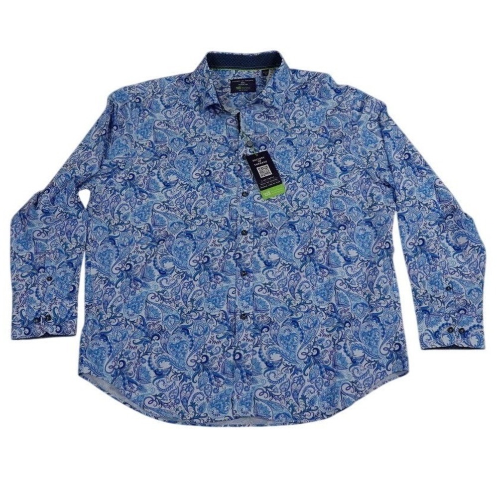 Society Of Threads Paisley Shirt Mens XXL Blue Button Down Stretch Performance